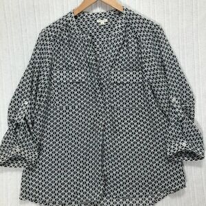 Antilia Femme‎ Blouse Diamond Print 3/4 Sleeve Button Down Top Size L